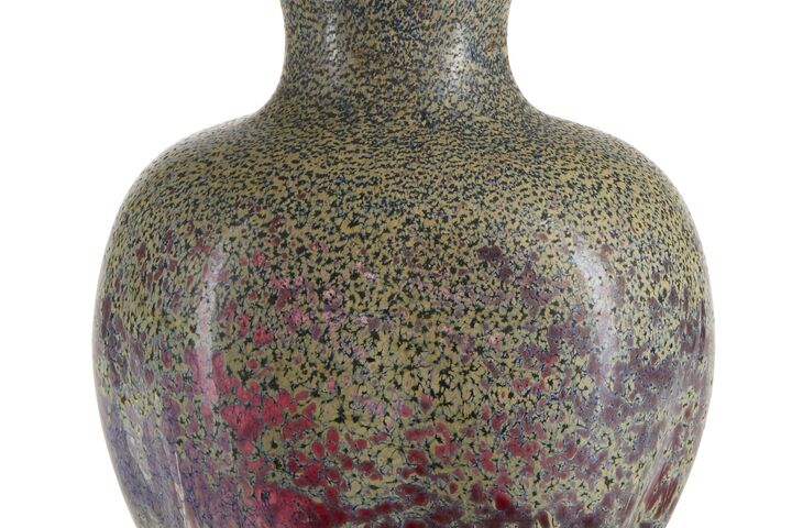 Amberkleurige vaas versierd met metaaloxiden Ontwerp Yvonne Serruys