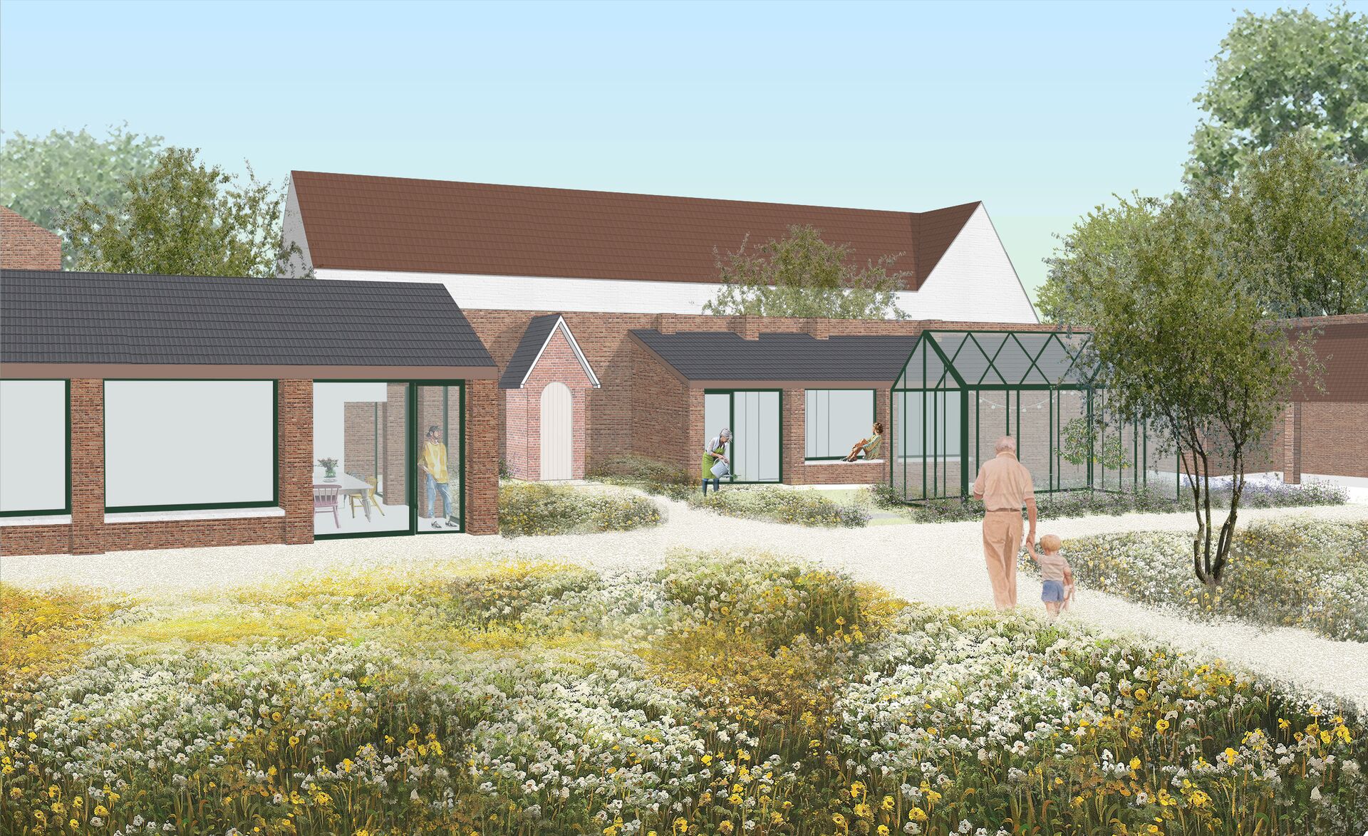 Render Sint-Godelieve abdij te Brugge: moestuinpaviljoenen SGA_visualisatie_moestuinpaviljoenen©B-Juxta