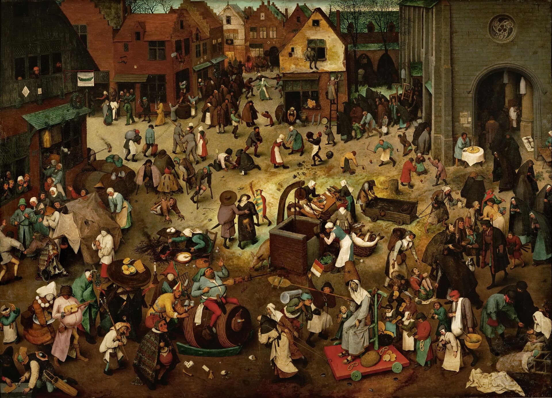 Pieter II Brueghel: Het gevecht tussen Carnaval en Vasten_KMSKB_FOTO GOOGLE ART PROJECT © Koninklijke Musea voor Schone Kunsten van België, Brussel - foto : J. Geleyns - Art Photography